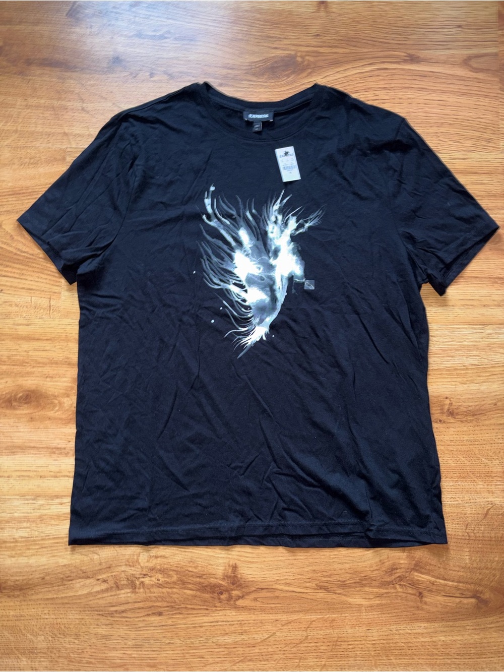 Express Black Graphic Crew Neck T-Shirt with Abstract Print XL NWT